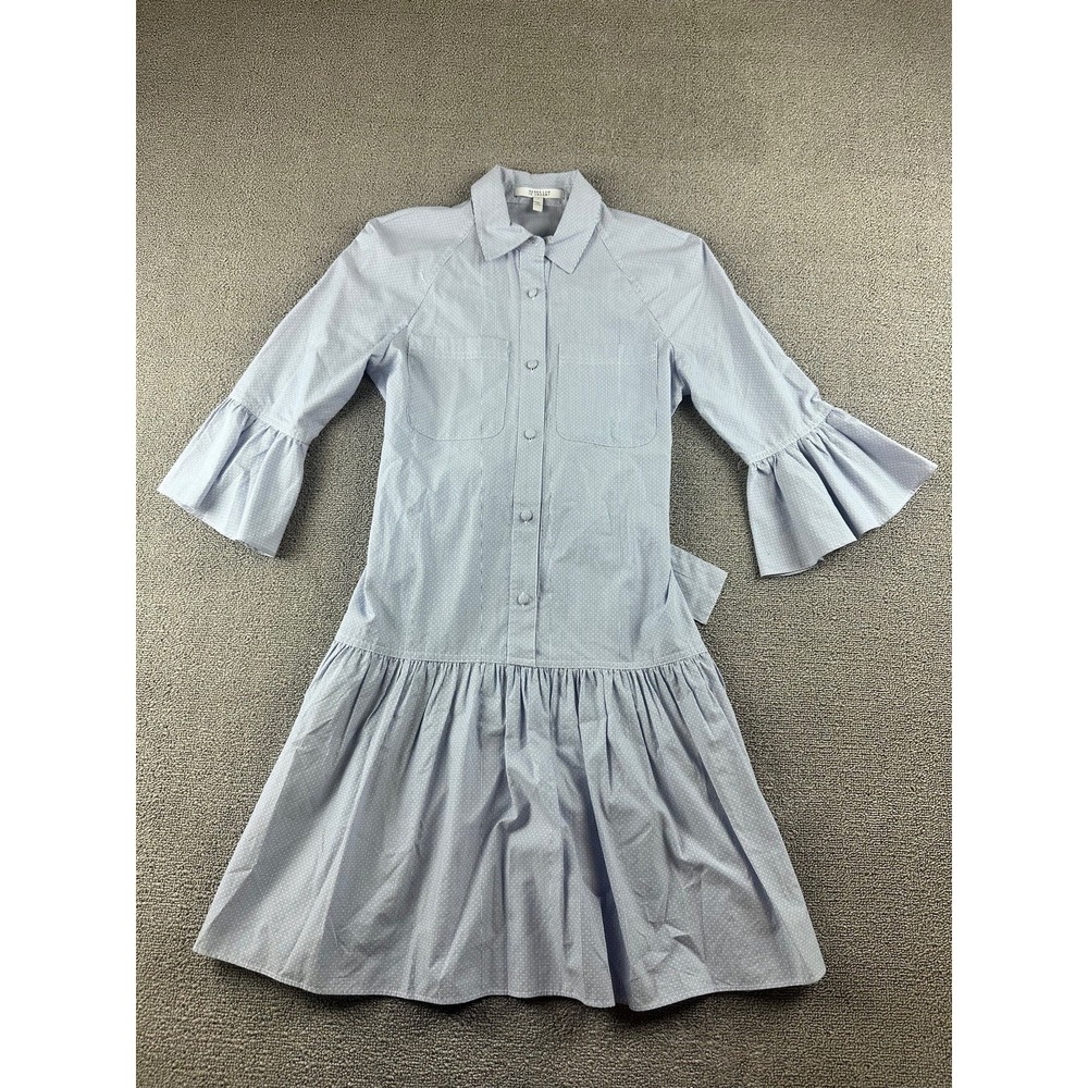 Derek Lam 10 Crosby Shirtdress‎ Women 0 Blue Striped Cotton Bell Sleeve Nautical